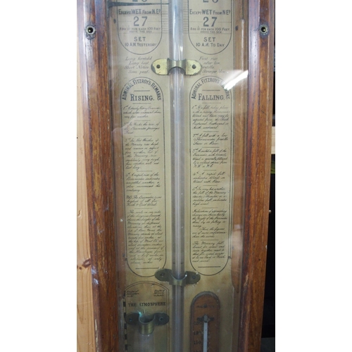 74 - A Victorian oak Admiral Fitzroy barometer/thermometer, 115cm high