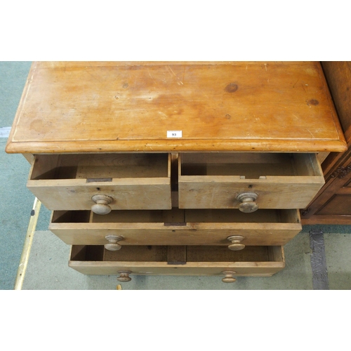 93 - A late Victorian pine two over two chest of drawers with turned handles, 69cm high x 90cm wide x 47c... 