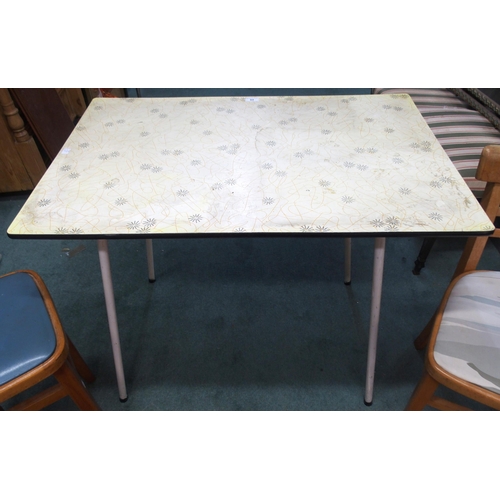 94 - A mid 20th century Formica topped kitchen table, kitchen chair and stool (3)