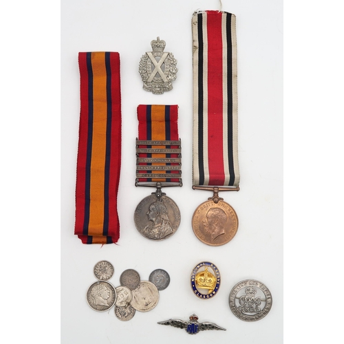 364 - A Queen Victoria South Africa Medal, with five clasps (Cape Colony, Orange Free State, Transvaal, So... 