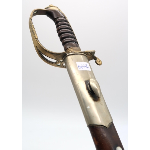 371 - An 1845 pattern infantry officer's sword, the guard halved for wall hanging, in a likely unassociate... 