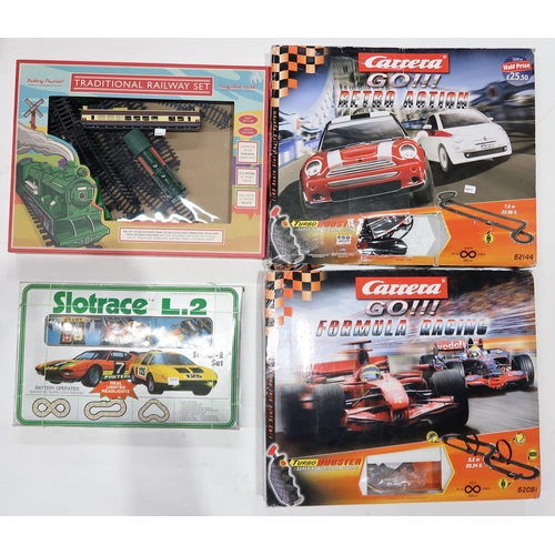 424 - A boxed Slotrace L.2 Super-2 set, two boxed Carrera Go!!! sets (Retro Action and Formula Racing) and... 