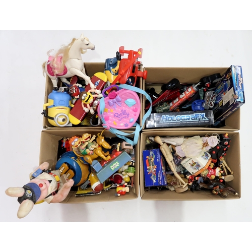 429 - Four boxes of assorted toys, including the Simpsons, Wallace & Gromit, Beano, Minions, Barbie, P... 