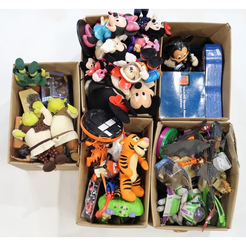 441 - Five boxes of Disney/Pixar toys, including Minnie and Micky Mouse, Shrek, Tigger, Toy Story, Ratatou... 