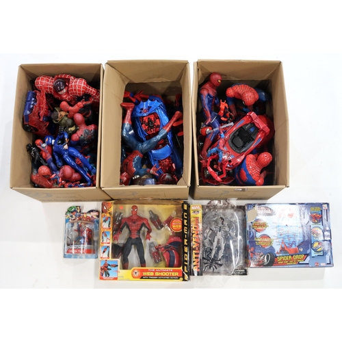 443 - A sizable quantity of Spiderman action figures, vehicles etc. (3 boxes)