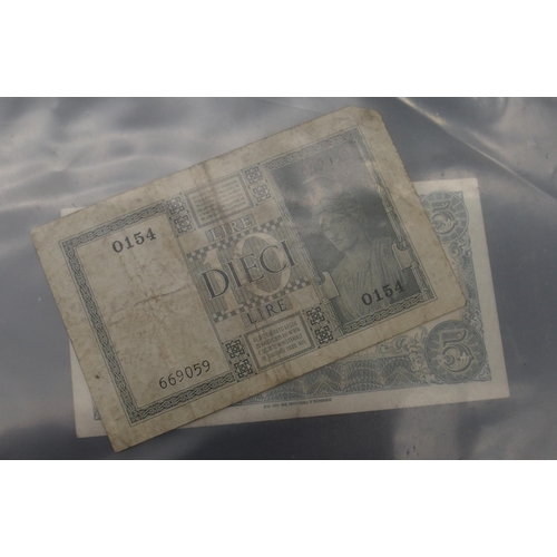 347 - A collection of banknotes with WW2 The Japanese Government One Ruppee and Ten Ruppee, One Centavo  a... 