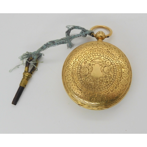 661 - An 18k gold open face pocket watch, diameter 4.1cm, Hallmarked London 1875,  weight including m... 