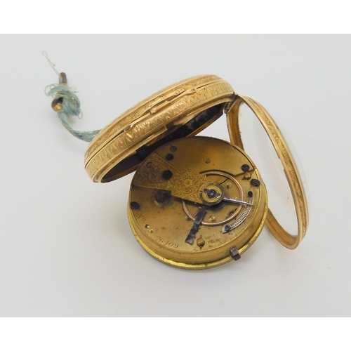 661 - An 18k gold open face pocket watch, diameter 4.1cm, Hallmarked London 1875,  weight including m... 