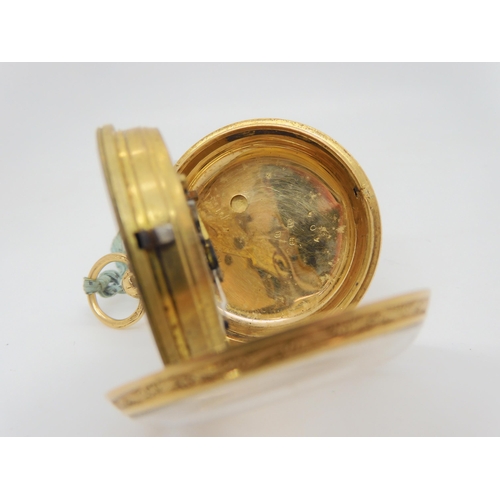 661 - An 18k gold open face pocket watch, diameter 4.1cm, Hallmarked London 1875,  weight including m... 