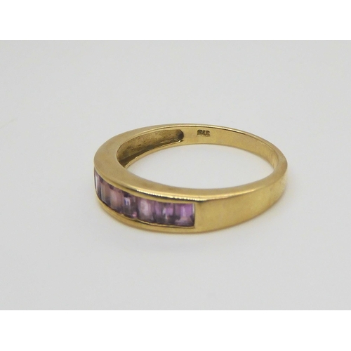 680 - A 9ct gold purple sapphire band ring, size P1/2, together with a (ct yellow gold lavender quartz and... 