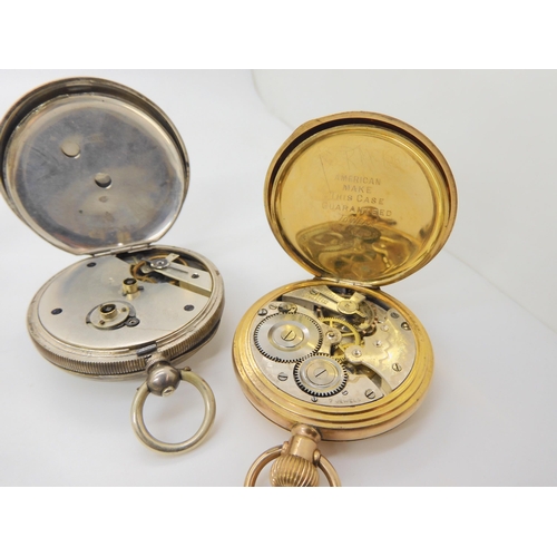 685 - Two silver pocket watches, the open face dated London 1873, together with a gold plated pocket watch... 