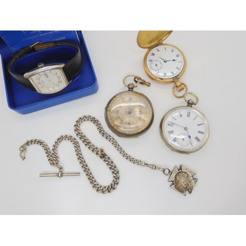 685 - Two silver pocket watches, the open face dated London 1873, together with a gold plated pocket watch... 