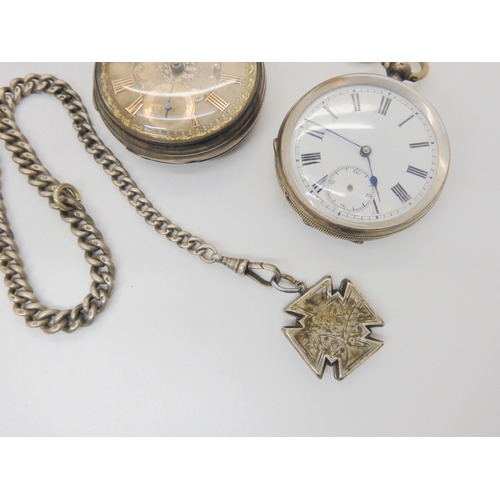 685 - Two silver pocket watches, the open face dated London 1873, together with a gold plated pocket watch... 