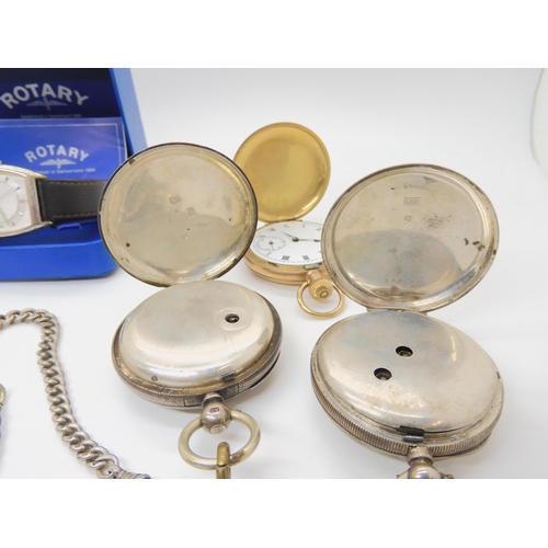 685 - Two silver pocket watches, the open face dated London 1873, together with a gold plated pocket watch... 