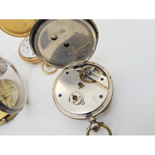 685 - Two silver pocket watches, the open face dated London 1873, together with a gold plated pocket watch... 