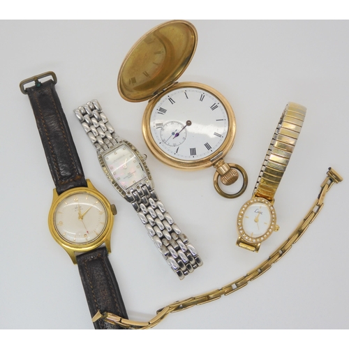 688A - A gold plated Avia retro watch together with a gold plated full hunter pocket watch and other items