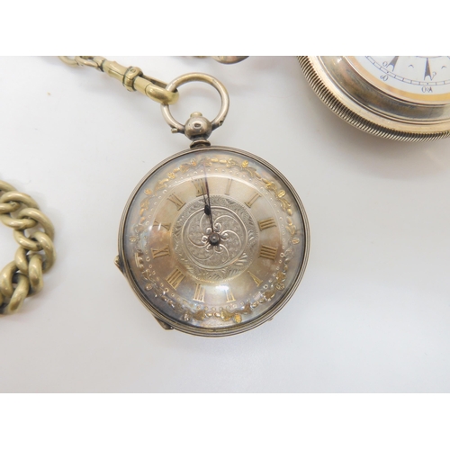 690 - A continental silver Turkish pocket watch stamped 800, the mechanism stamped Billodes, together with... 