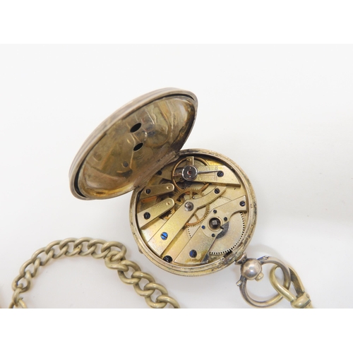 690 - A continental silver Turkish pocket watch stamped 800, the mechanism stamped Billodes, together with... 