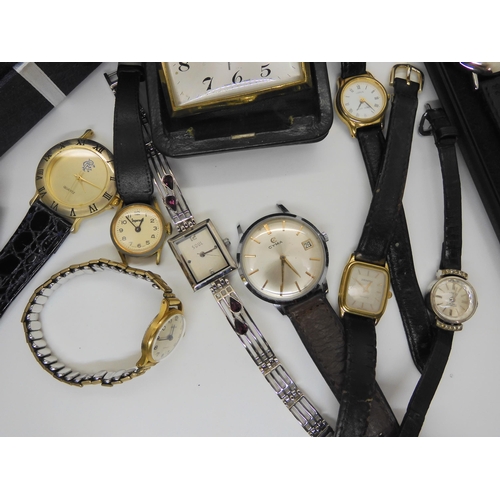 691 - A collection of ladies and gents watches to include Uno, Cyma and a Michelin Tyres Man branded fashi... 