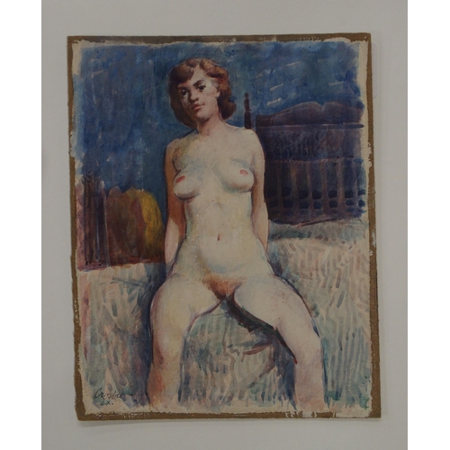 903 - WILLIAM CROSBIE RSA RGI (1915-1999)PORTRAIT OF GIRL & FEMALE NUDE Oil on board, watercolour... 