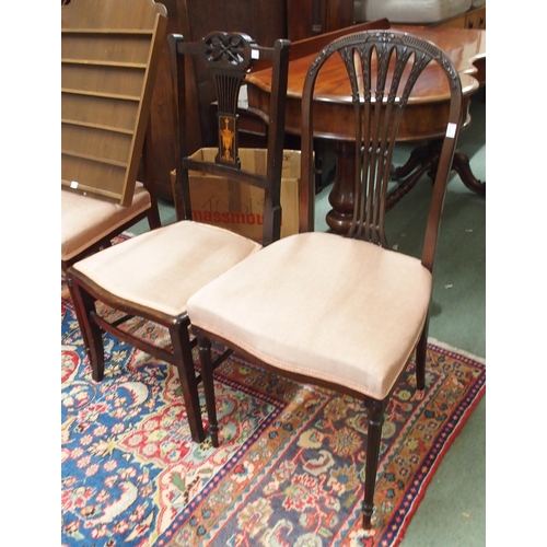 49 - A pair of Victorian mahogany and satinwood inlaid dining chair, another pair of mahogany dining chai... 