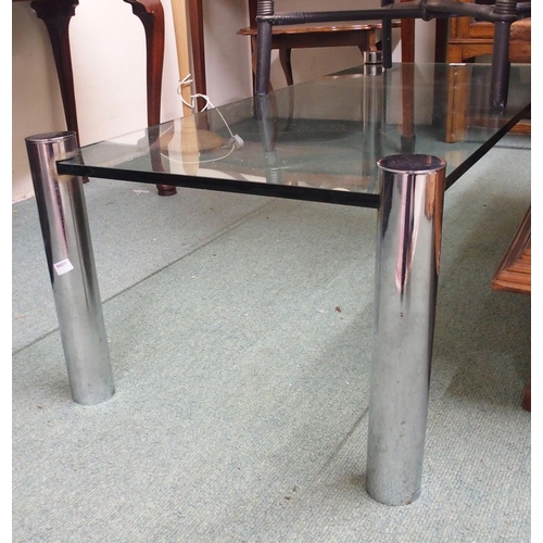65 - A mid 20th century chrome and glass coffee table and a Lloyd loom style chair (2)