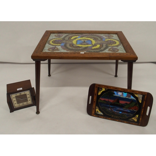 106 - A 20th century Brazilian sample wood inlaid table with butterfly collage under glass top, Brazilian ... 