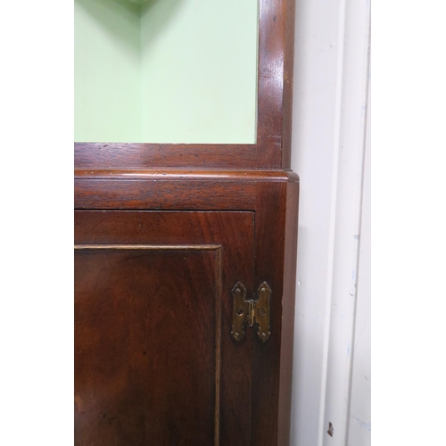29 - A Victorian mahogany narrow open corner cabinet with three open shelves over cabinet door, 168cm hig... 