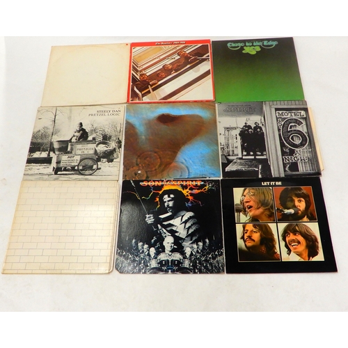 549 - VINYL LP RECORDS a good box of rock and prog rock LP records with R.E.M, The Who, Led Zeppelin, Ian ... 