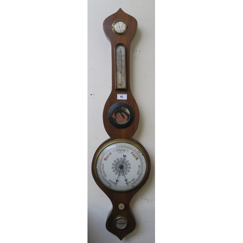 62 - A Victorian mahogany banjo form barometer/thermometer, 94cm high x 24cm wide
