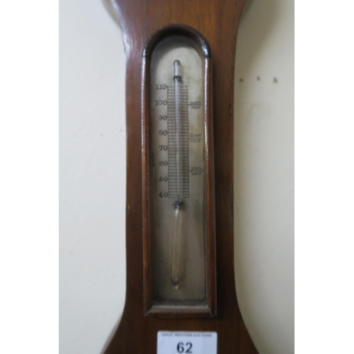 62 - A Victorian mahogany banjo form barometer/thermometer, 94cm high x 24cm wide