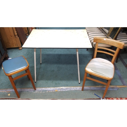 68 - A mid 20th century Formica topped table, kitchen chair and stool (3)