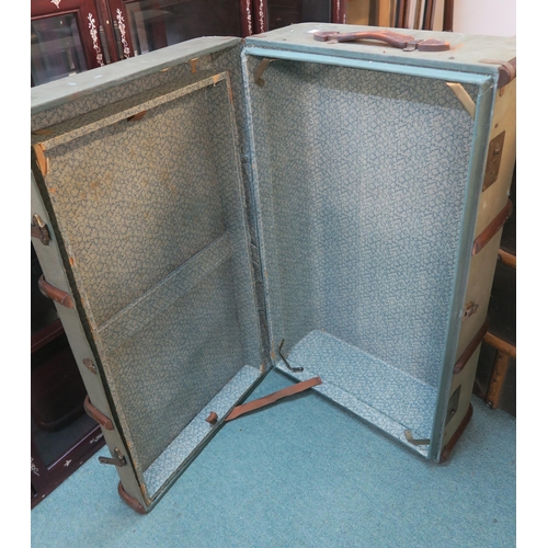 80 - A lot of two wood bound travel trunks and a mahogany framed wall mirror (3)