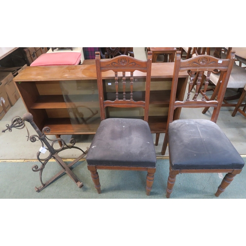 89 - A pair of early 20th century oak dining chairs and a 19th century wrought iron light fitting (3)