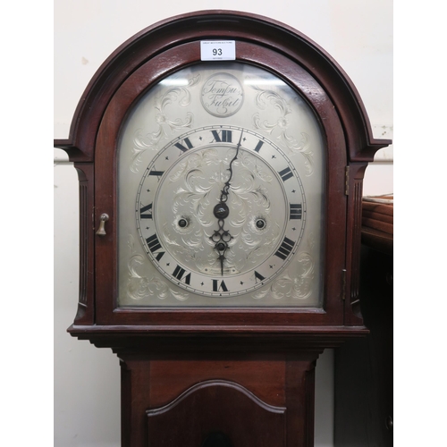 93 - A 20th century mahogany cased Tempus Fugit grandmother clock with silvered face bearing Roman numera... 