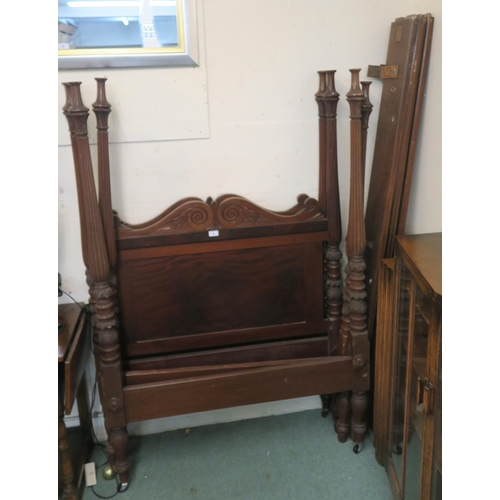 96 - A pair of early 20th century mahogany four poster tester sized bed frames, 172cm high x 113cm wide x... 