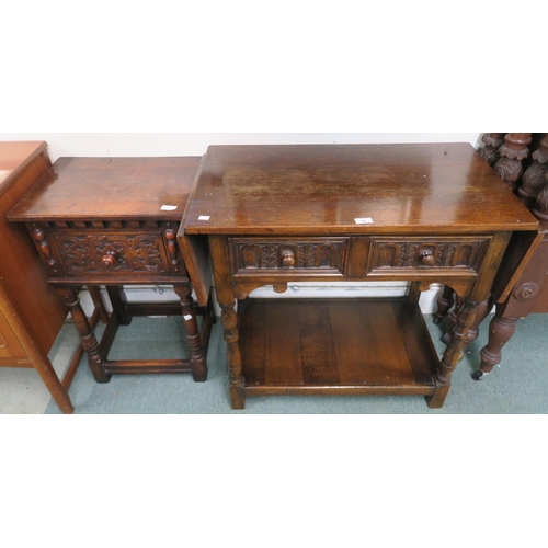 98 - A 20th century oak single drawer drop end table, 75cm high x 84cm (124cm extended) wide x 45cm deep ... 