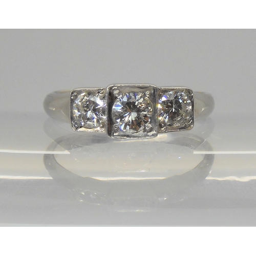 733 - An 18ct white gold three stone diamond ring set with estimated approx 0.50cts of old cut diamonds, f... 