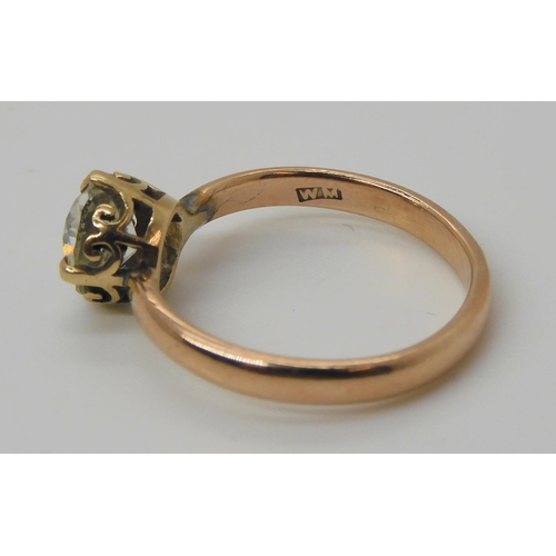 735 - A 9ct rose gold diamond solitaire of estimated approx 1ct, dimensions approx 6.38 x 6.52 x 3.7mm, in... 