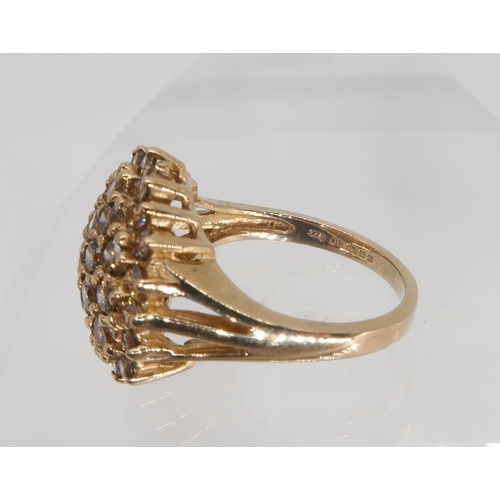 744 - A 9ct yellow gold champagne diamond cluster ring, set with estimated approx 1.50cts of brilliant cut... 