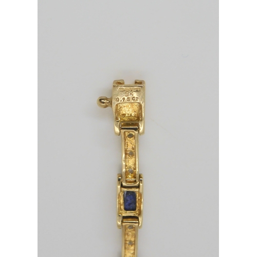 781 - A 9ct gold diamond and lapis lazuli set bracelet, diamonds approx. 0.15ct, 8gms