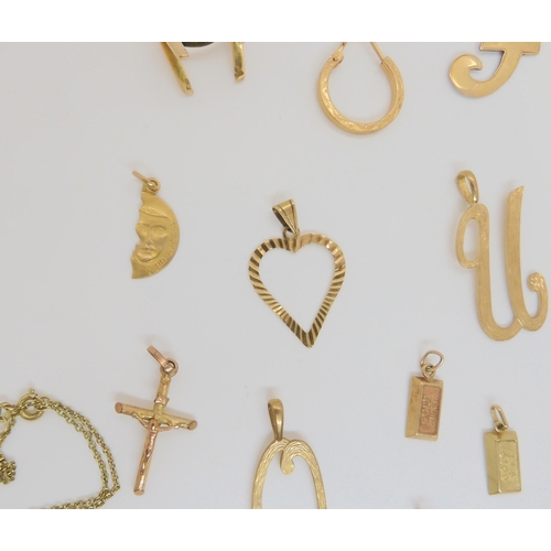 791 - Assorted letter pendants, crosses, other pendants, part rings etc, weight together, 31.3gms