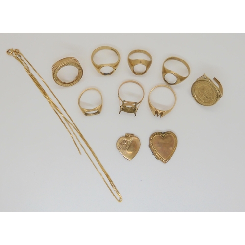 795 - Assorted gold and yellow metal ring mounts, etc, weight together 31.7gms