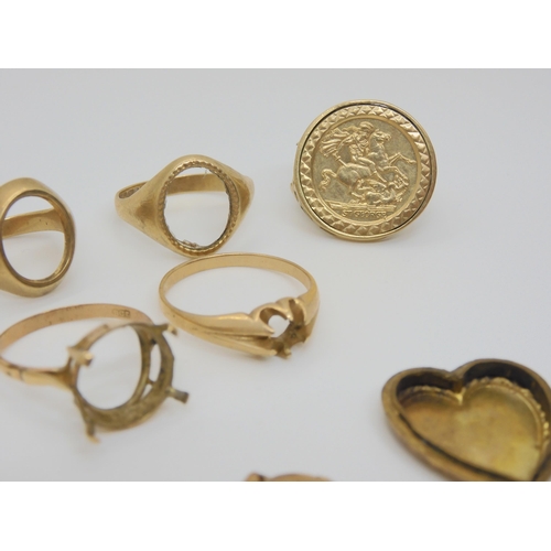 795 - Assorted gold and yellow metal ring mounts, etc, weight together 31.7gms