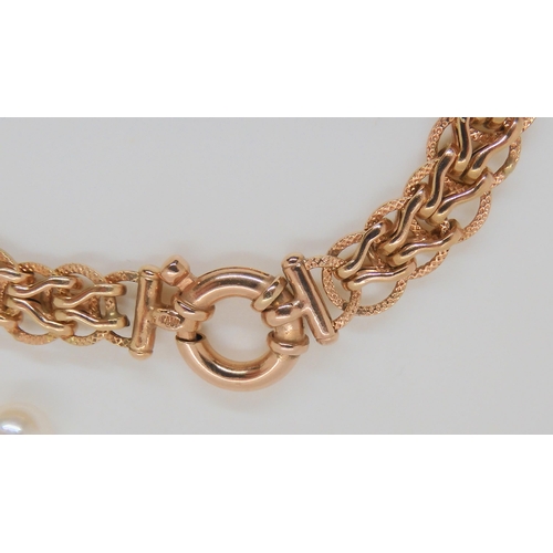 807 - An Italian 9ct rose gold fancy link bracelet, 9gms, together with five pairs of pearls stud earrings