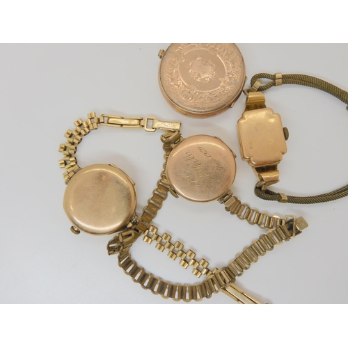 818 - An 18ct ladies watch head on rolled gold strap, a 9ct pocket watch, and five gold watch heads on rol... 