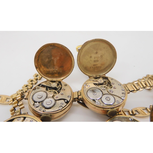 818 - An 18ct ladies watch head on rolled gold strap, a 9ct pocket watch, and five gold watch heads on rol... 