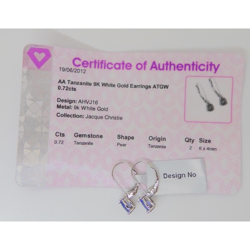 819 - A pair of 9ct white gold and tanzanite earrings, with certificate, a similar pendant and a pair of p... 