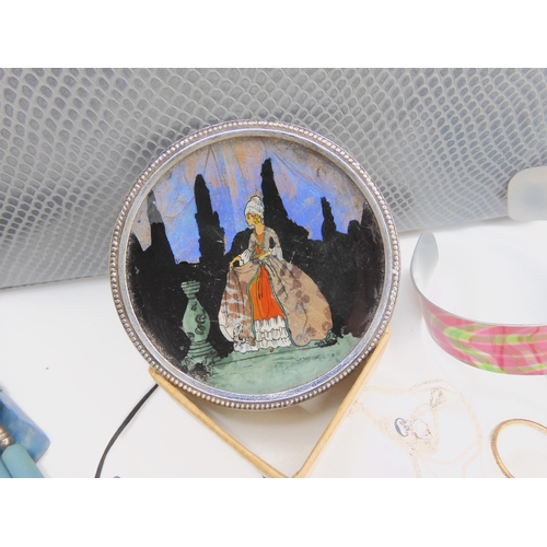 899 - A Thomas Mott style trinket bowl, a pack of Bells playing cards, a beaded purse, and costume jewelle... 