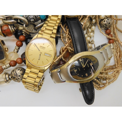 900A - A large collection of watches and costume jewellery to include Oris, Sekonda watches, cultured pearl... 